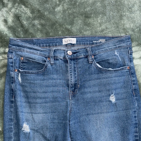 Soho Blue High-Rise Skinny Jeans, Ripped Detail - Picture 2 of 8